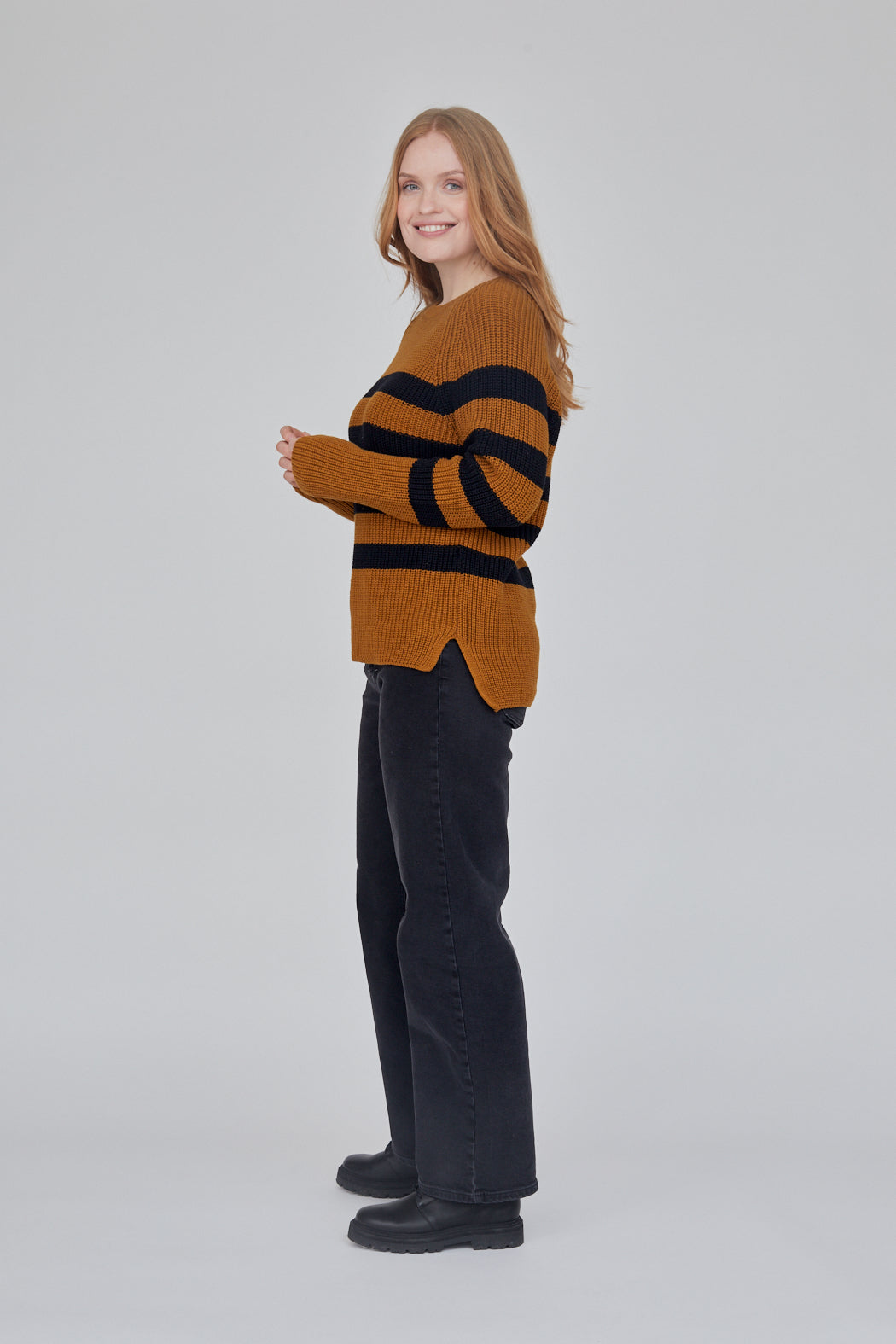 Basic Apparel Sweety Sweater Striped Sweaters 515 Bronze Brown/Black Stripe